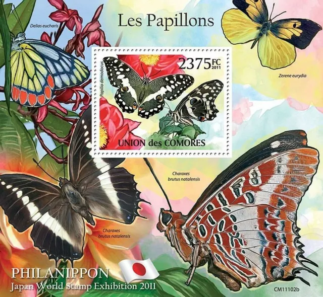 BUTTERFLIES Insect MNH Stamp Sheet #662 (2011 Comoros)