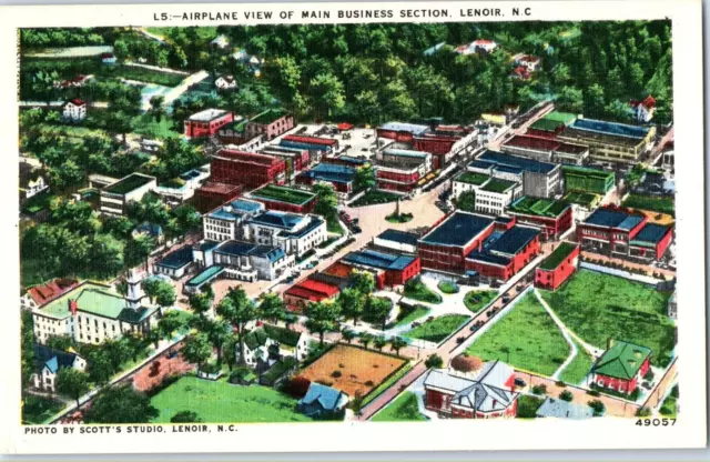 Airplane View of Main Business Section Lenoir North Carolina Postcard