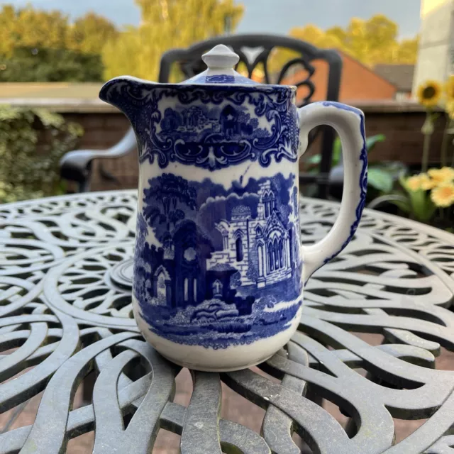 Antique George Jones & Sons Abbey England Blue & White Lidded 15cm Jug