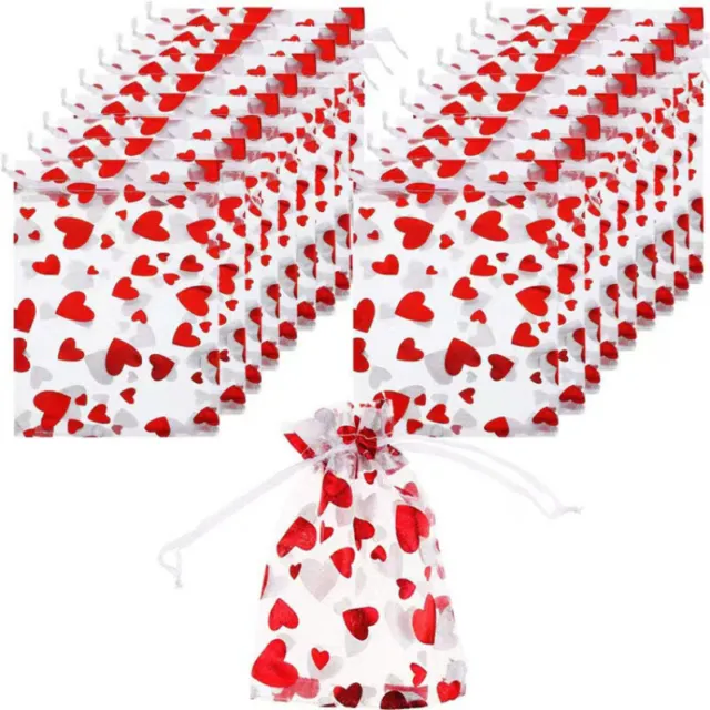 100/200 Heart Sheer Organza Favor Gift Bags Jewelry Pouches Wedding Xmas Party