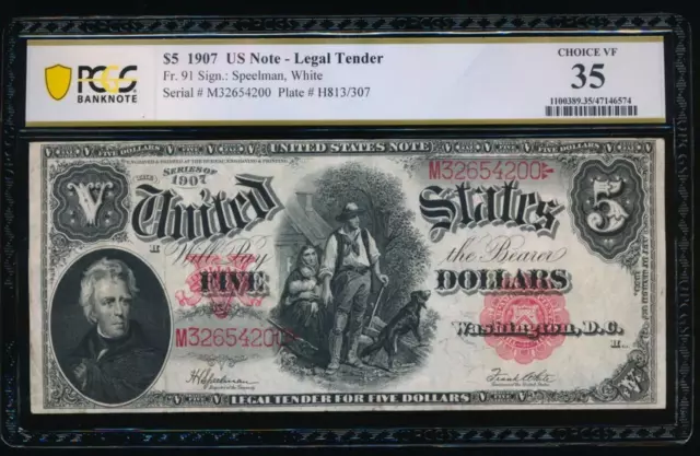 AC Fr 91 1907 $5 Legal Tender PCGS 35