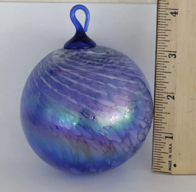 Artisan Studio Vintage Hand Blown Art Glass 4.5" Round Ornament Iridescent VGC