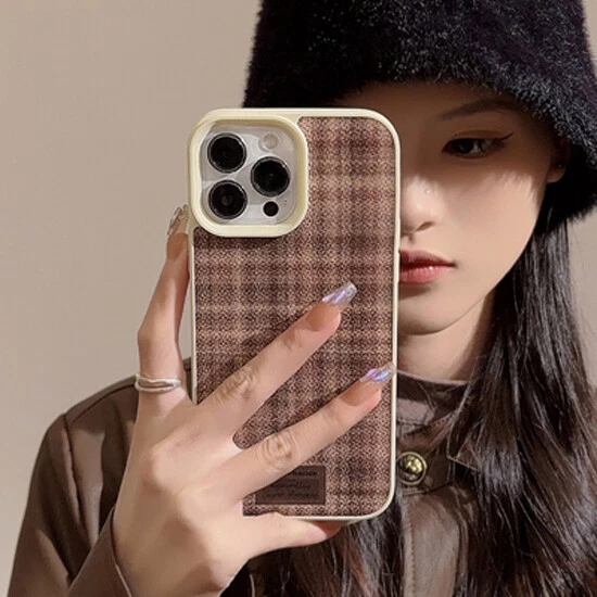 Back Phone Case Cover Beige Brown Pattern For iPhone 15 Plus 14 13 12 11 Pro/Max