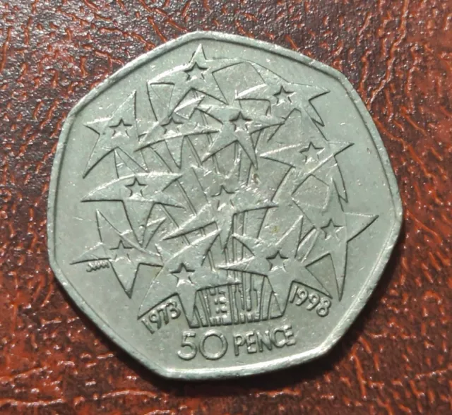 1998 50p FIFTY PENCE COIN EUROPEAN UNION EEC 25th ANNIVERSARY RARE