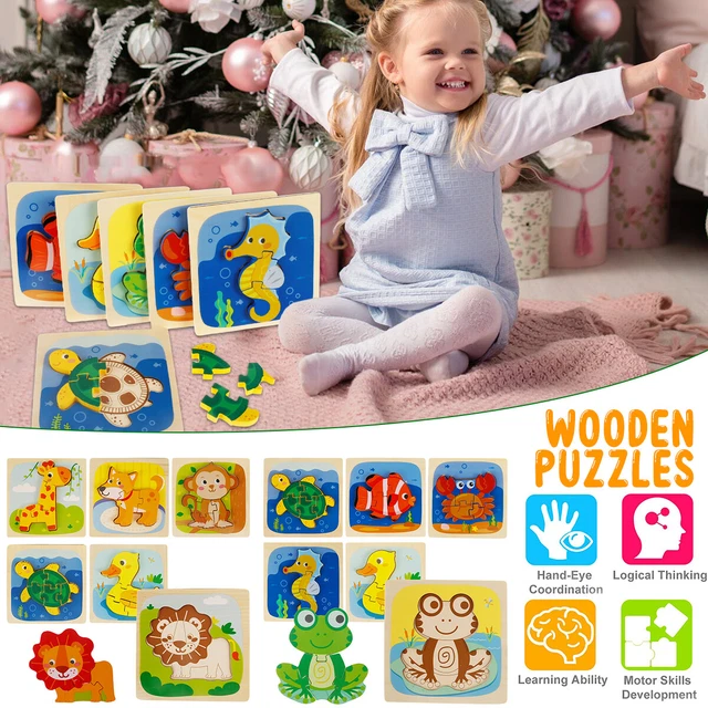Animal Wooden Puzzles 3D Cartoon Wooden Jigsaw Puzzles Early Educational DeTPw