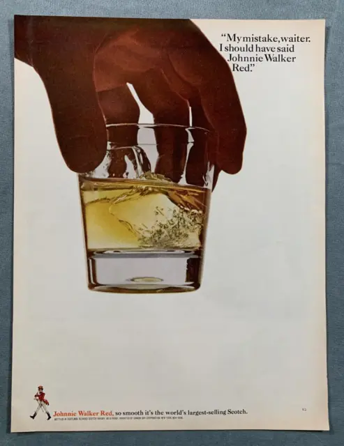 Johnnie  Walker Red-  1966 vintage Print Ad 10 x 13" - Hand holds Drink, mistake