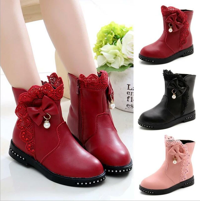 Baby Girls Infants Kids Spanish Diamamnte Bow Zip Chelsea Ankle Boots Shoes Size