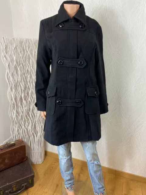 Manteau noir duffle-coat doublé laine Zafa - 40