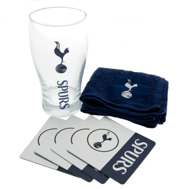 Tottenham Hotspur Spurs FC Mini Bar Set Pint Glass Towel Coaster Christmas Gift