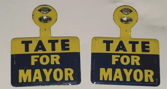 Vintage James Tate For Mayor Philadelphia Pa Campaign Foldover Badges Lot/2 1967