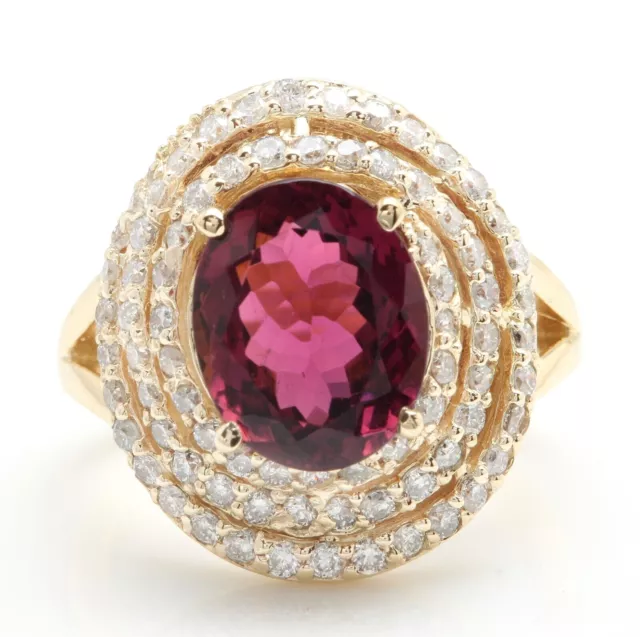 5.11 Carat Natural Tourmaline and Diamonds in 14K Solid Yellow Gold Women Ring