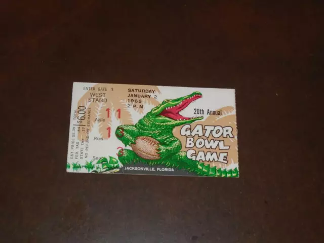 Vintage 1965 Gator Bowl Football Ticket Stub Florida State Vs Oklahoma