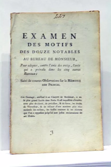 Livre Ancien Défense Du Tiers-État Bordeaux Révolution Française Notables 1788