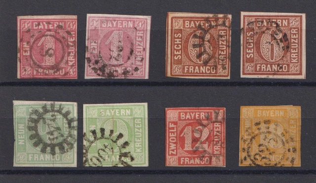 VECCHIA TEDESCA (BAVIERA) numero di Michel 3, 4 II, 5, 6, 7 completi Set o timbrato