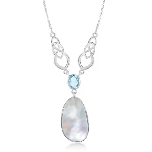 Mother of Pearl with Oval Blue Topaz Designed 'Y' Necklace