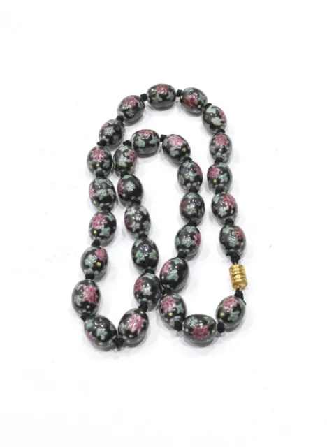 Beads Chinese Porcelain Black Floral Necklace Strand