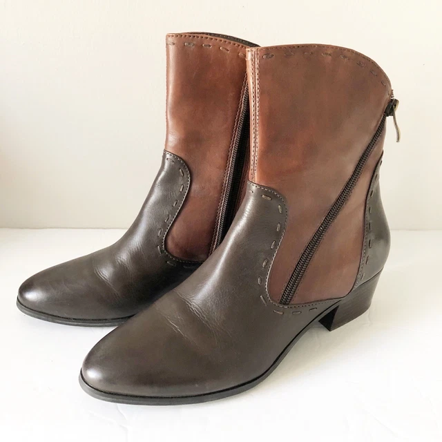 Everybody by BZ Moda Ankle Boots Brown Leather Size 39/9 Side Zipper