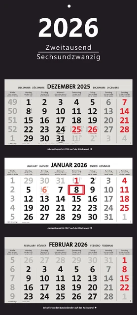 2026 + 2027 Kalender Für Tischkalender Edelstahl - Ersatz Kalenderblock 3 Monate