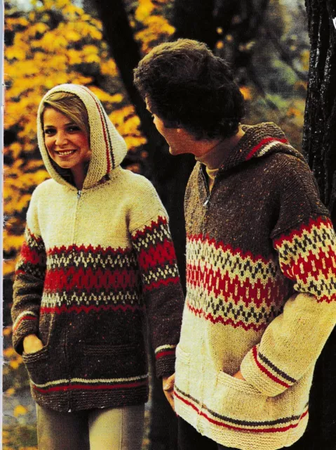 Knitting Pattern paper copy unisex fair isle chunky zipped hoodie 40-50" 475J