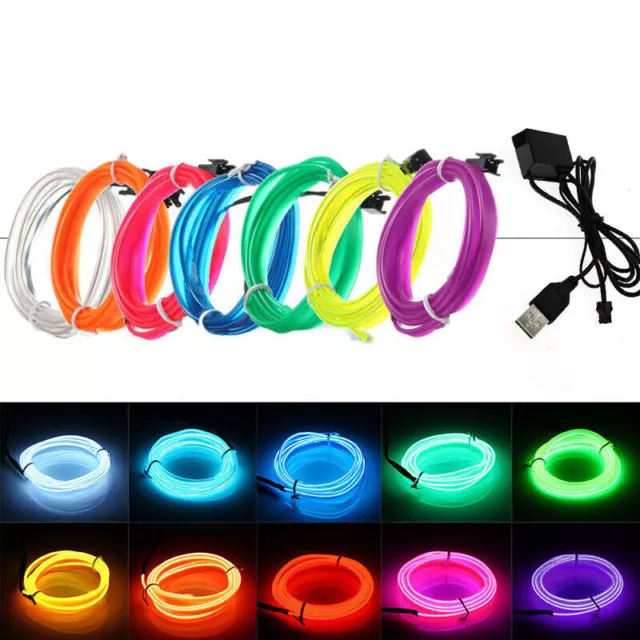 Neon LED Light Glow EL Wire String Strip Rope Tube Decor Party + USB Controller