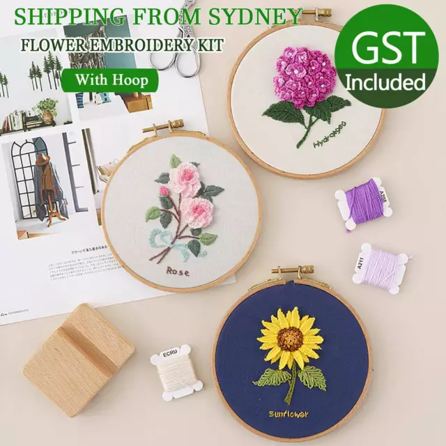 DIY Embroidery Kit Flower Pattern Cross Stitch Needlework With Hoop For Beginne