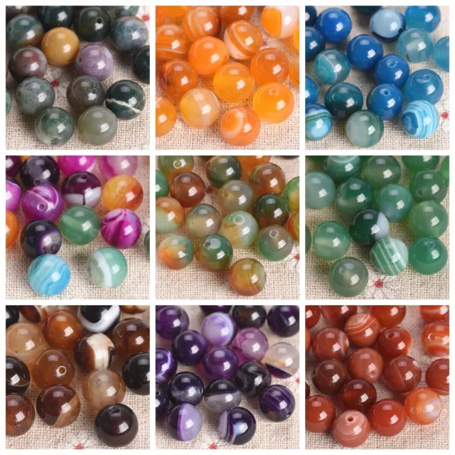 Round Natural Agate Stone Gemstone Loose Beads 4mm 6mm 8mm 10mm 12mm 14mm