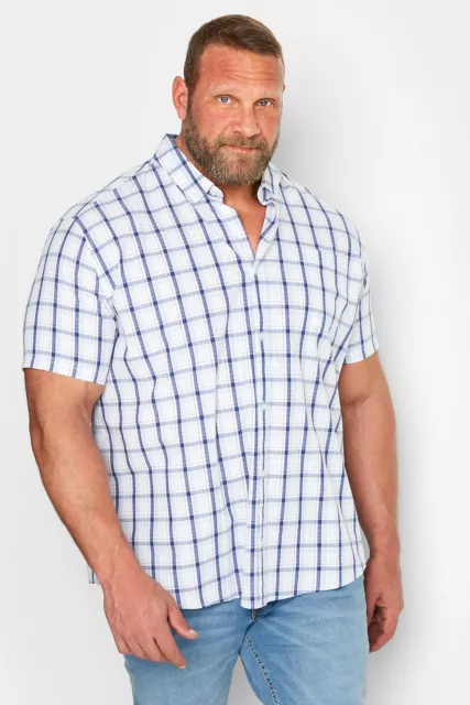 BadRhino Big & Tall Plus Size Mens White Check Short Sleeve Shirt