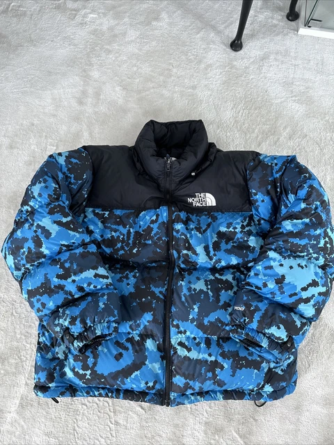 North Face Camouflage Blue 1996 Retro Nuptse Puffer Jacket Down XL (one flaw)