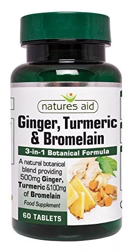 Natures Aid Ginger Turmeric and Bromelain, 60 Tablets (3-in-1 Botanical Formula