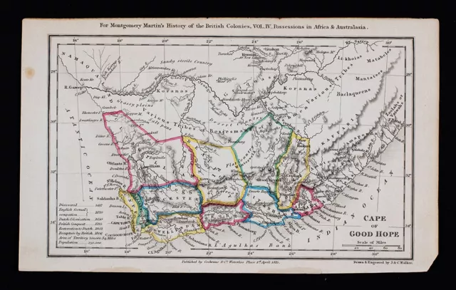 1835 Walker Map South Africa Cape Town Cape of Good Hope Kalahari Bushmen Colony