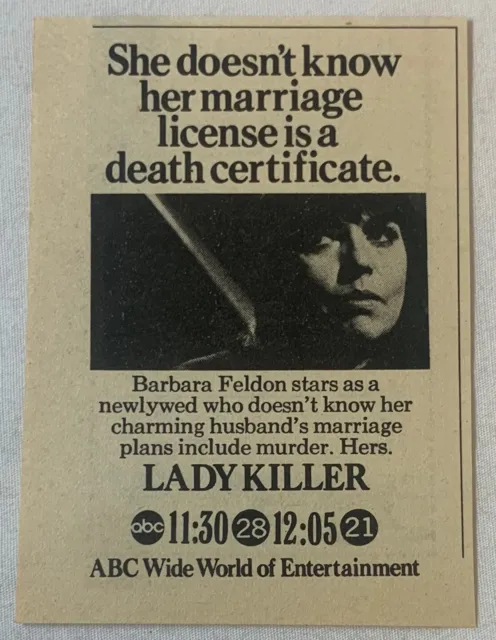 1973 Piccolo Abc TV Film Ad ~ da Signora Assassino Barbara Feldon