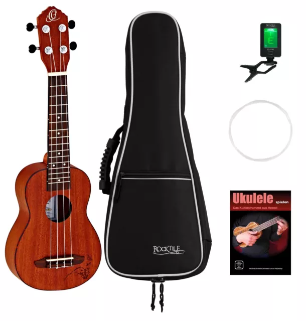 Ortega RU5MM-SO Sopran Ukulele Set mit Gigbag, Tuner, Saitensatz, Ukulelenschule