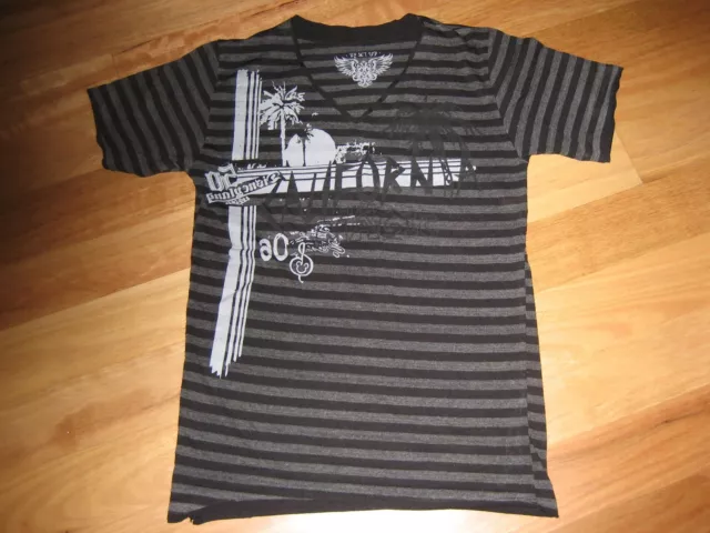 Ladies Cute Black & Grey Striped Logo Short Sleeve Top By Set Up Size 8/10 Cheap