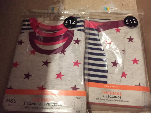 Marks And Spencer Girls Thermal Tops And Leggings Bundle Size 6-7 Years New!