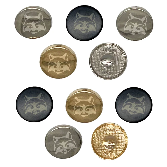 Masked Raccoon Trash Panda Head 0.6" (15mm) Round Metal Buttons - Set of 10