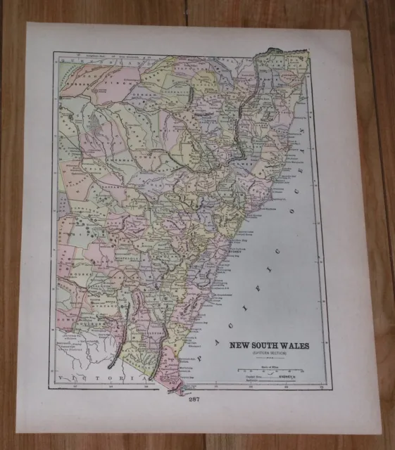 1896 Original Antique Map Of New South Wales Sydney / Australia
