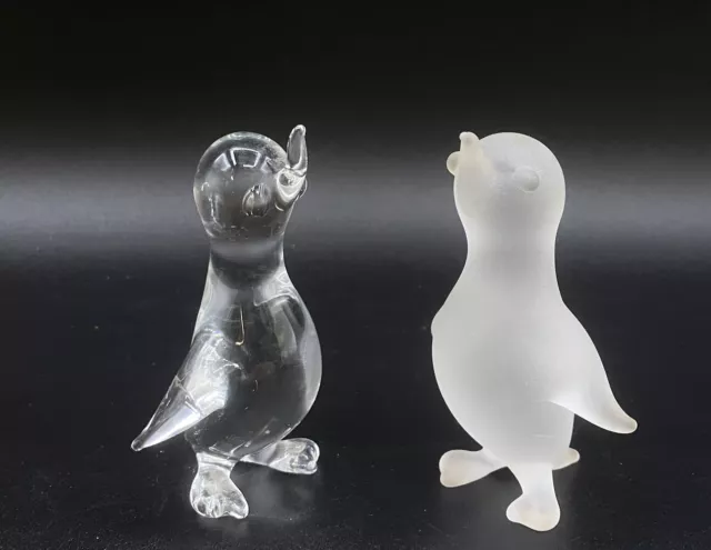 Penguin Pair Clear & Frosted Super Cute Figurines LOT 2