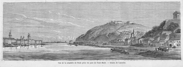 Budapest " La Citadelle " Dessin Lancelot Gravure Engraving 1864