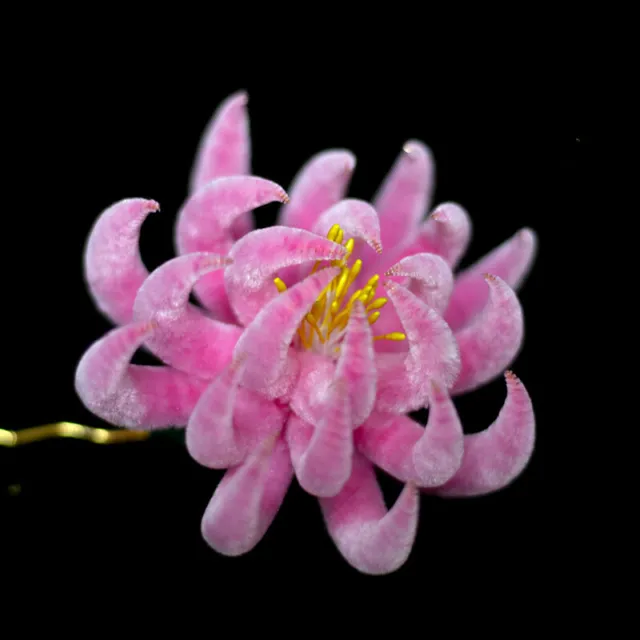 Chinese National Style Jewelry Silk Velvet Flower Pink Chrysanthemum Hairpin