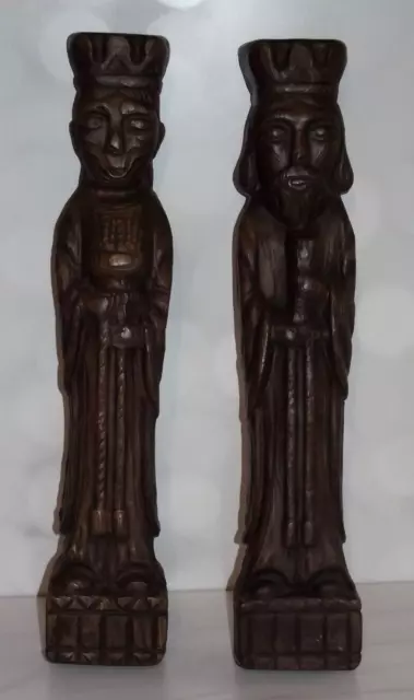Vintage Hand Carved Wooden Folk  Wall Art Statue Décor Medieval King Queen
