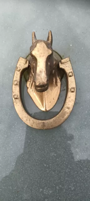 Vintage Horse Head And Horseshoe Brass Door Knocker