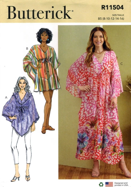 Butterick 6900 Misses V Neck Caftan Dress Drawstring Waist Sewing Pattern 8-26