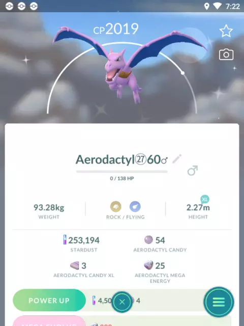 SHINY ✨ AERODACTYL W/SATCHEL!!! ✨ - PKMN GO!!! - NON REGISTERED