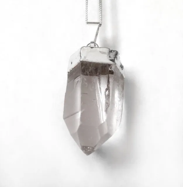 Quartz Crystal Natural Terminated Point Pendant Sterling Silver Necklace CHARGED