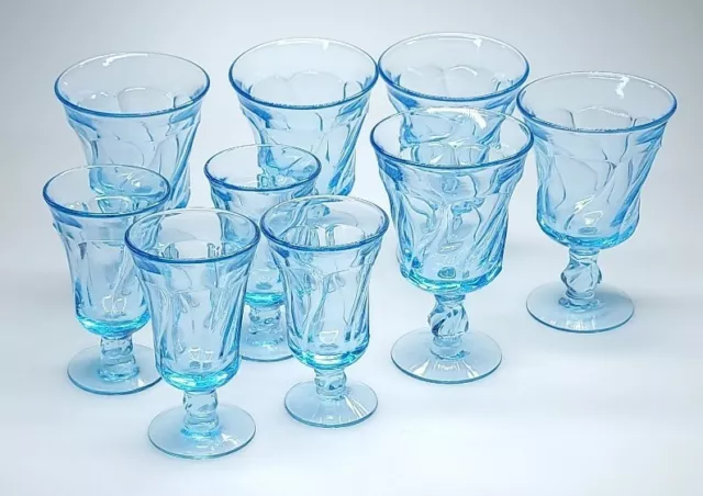 FOSTORIA Elegant Glass 5- 5 7/8" & 4-4.75" WATER/JUICE GOBLET-JAMESTOWN Blue