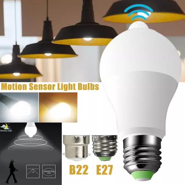 Motion Sensor Light Bulbs E27 B22 12W PIR Motion Activated Dusk Outdoor Led NEW