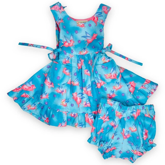 Vintage Flying Pigs - If Pigs Could Fly - Dress + Bloomers Outfit Set 12m / 18m