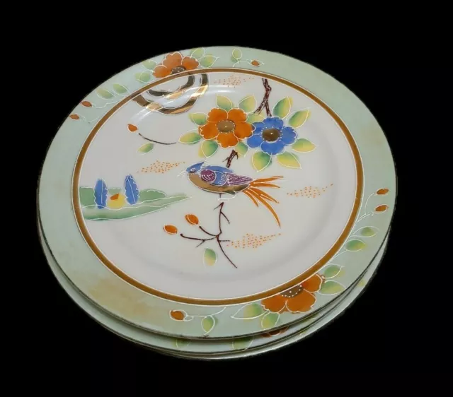 Hotta Yu Shoten & Co. Moriage Hand Painted Bird Plates Japan No.2748 Lot of 4
