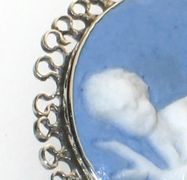 Antique Victorian Wedgwood Blue Mythological Cherub Pin 3