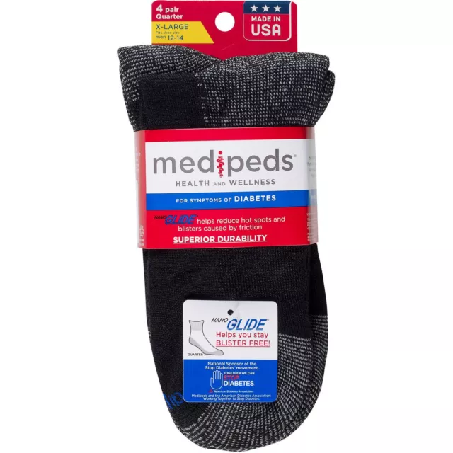 MediPeds Adult Men's NanoGLIDE® Quarter Cushion Casual Socks, X-Large, 4 pairs 2